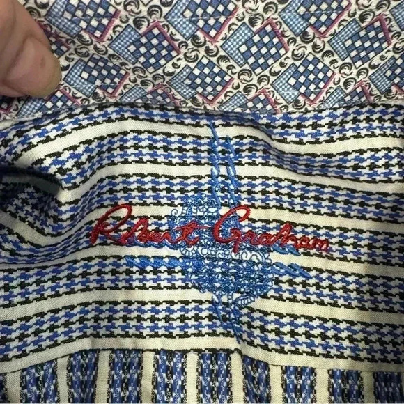 Robert Graham Mens Button Down Shirt Multicolored  Striped Flip Cuff Size Large - Picture 10 of 13